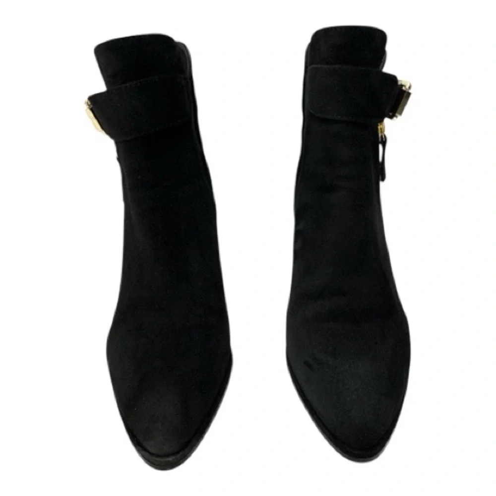 Stuart Weitzman Black Ankle Booties with Gold Zipper